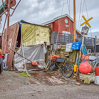 Buy canvas prints of Shed and scrap at the old fishing port in Copenhag by Stig Alenäs