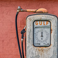 Buy canvas prints of a rusty abandoned gas pump for Gulf petrol by Stig Alenäs