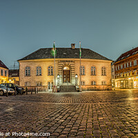 Buy canvas prints of Panorama over the Market place  at night in Faaborg by Stig Alenäs