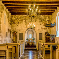 Buy canvas prints of Interior of a medieval church with flat ceiling and romanesque m by Stig Alenäs
