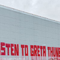 Buy canvas prints of Listen to Greta Thunberg, a text message on a wall by Stig Alenäs
