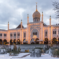 Buy canvas prints of Christmas time at the Moorish  Palace  in Tivoli gardens Copenha by Stig Alenäs
