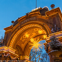 Buy canvas prints of The main entrance to Tivoli gadens at night by Stig Alenäs