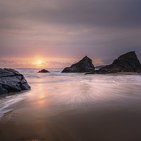 Buy canvas prints of Sunset, Bedruthan Steps, Cornwall by Mick Blakey