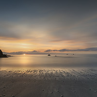 Buy canvas prints of Setting Sun, Porthcothan Beach, Cornwall by Mick Blakey