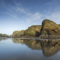 Buy canvas prints of Reflections, Whipsiderry Beach, Cornwall by Mick Blakey