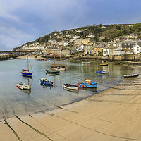 Buy canvas prints of Boats moored in Mousehole harbour, Cornwall by Mick Blakey