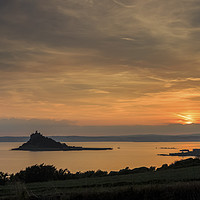 Buy canvas prints of Setting Sun, St Mihaels Mount, Cornwall by Mick Blakey