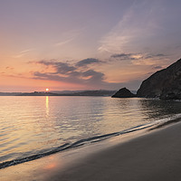 Buy canvas prints of Serene Sunset, Polkerris Beach, Cornwall by Mick Blakey