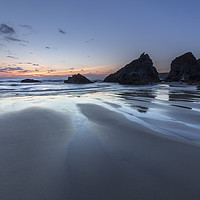 Buy canvas prints of Beach Silhouettes, Bedruthan Steps, Cornwall by Mick Blakey