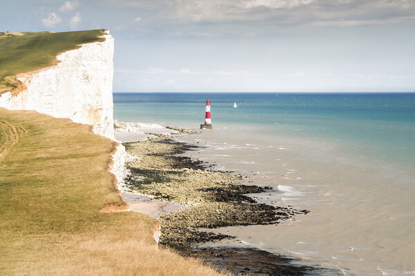 Beachy Head Lighthouse, with yacht Picture Board by Mark Jones