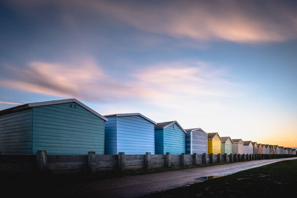 Beach Huts at Sunset, nr Worthing Picture Board by Mark Jones