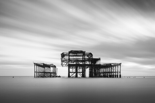 Brighton West Pier, Monochrome Picture Board by Mark Jones