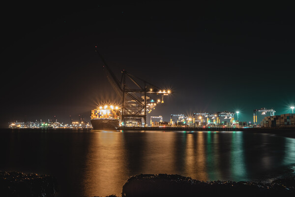 Felixstowe Docks at Night Picture Board by Mark Jones