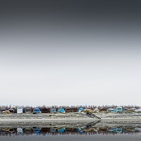 Buy canvas prints of West Wittering Beach Huts Panorama by Mark Jones