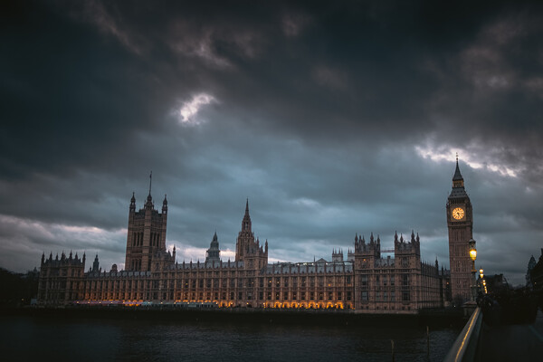 Houses of Parliament, Westminster Bridge, Twilight Picture Board by Mark Jones