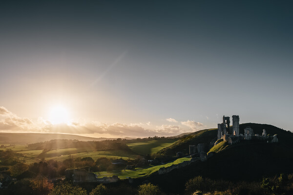 Corfe Castle Sunset Picture Board by Mark Jones