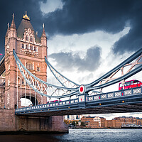 Buy canvas prints of Tower Bridge with Red Bus by Mark Jones