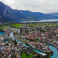 Buy canvas prints of Aerial view over the city of Interlaken in Switzerland by Erik Lattwein