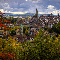 Buy canvas prints of Panoramic view over the city of Bern - the capital city of Switz by Erik Lattwein