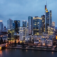 Buy canvas prints of Skyline of Frankfurt Germany with financial district at night - aerial view by Erik Lattwein