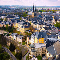 Buy canvas prints of Aerial view over the city of Luxemburg with its beautiful old town district by Erik Lattwein