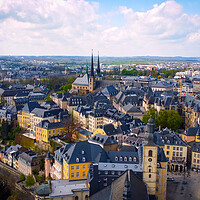 Buy canvas prints of The historic buildings in the city of Luxemburg from above by Erik Lattwein