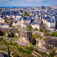 Buy canvas prints of Aerial view over the city of Luxemburg with its beautiful old town district by Erik Lattwein