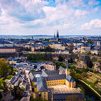 Buy canvas prints of Neumunster Abbey in the historic city center of Luxemburg by Erik Lattwein