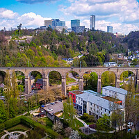 Buy canvas prints of The famous viaduct in the city of Luxemburg from above by Erik Lattwein