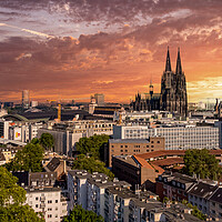 Buy canvas prints of City of Cologne Germany from above with its famous cathedral - C by Erik Lattwein