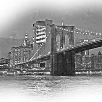 Buy canvas prints of Beautiful Brooklyn Bridge New York at night by Erik Lattwein