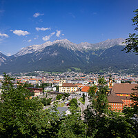 Buy canvas prints of Aerial view over the city of Innsbruck in Austria by Erik Lattwein