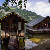 Buy canvas prints of Wooden huts at Lake Altaussee in Austria by Erik Lattwein