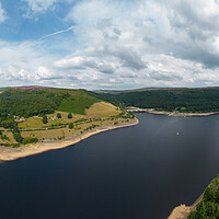 Buy canvas prints of Panoramic aerial view over Ladybower Reservoir in the Peak District by Erik Lattwein
