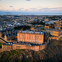 Buy canvas prints of Edinburgh Castle in the evening - aerial view by Erik Lattwein