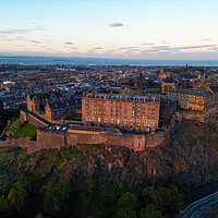 Buy canvas prints of Edinburgh Castle in the evening - aerial view by Erik Lattwein