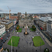 Buy canvas prints of Panoramic view over the city centre of Glasgow with George Square by Erik Lattwein
