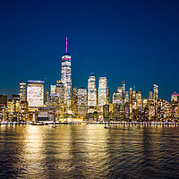 Buy canvas prints of Skyline of Manhattan at night - view from Jersey City - travel photography by Erik Lattwein