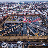 Buy canvas prints of Eastern State Penitentiary in Philadelphia - aerial view - travel photography by Erik Lattwein