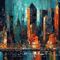 Buy canvas prints of Skyline with skyscrapers by Erik Lattwein