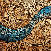 Buy canvas prints of Blue wave in an intricate golden pattern by Erik Lattwein