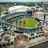 Buy canvas prints of Comerica Baseball Stadium in Detroit aerial view - DETROIT, USA - JUNE 13, 2023 by Erik Lattwein