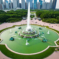 Buy canvas prints of Buckingham Fountain in Chicago - aerial view - CHICAGO, USA - JUNE 06, 2023 by Erik Lattwein