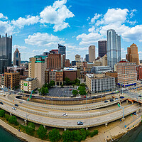 Buy canvas prints of Downtown Pittsburgh - panoramic aerial view - PITTSBURGH, USA - JUNE 09, 2023 by Erik Lattwein