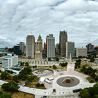 Buy canvas prints of City of Detroit - panoramic aerial view - DETROIT, USA - JUNE 13, 2023 by Erik Lattwein