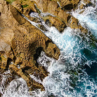 Buy canvas prints of Wild Ocean water from above - Waves hitting the ro by Erik Lattwein