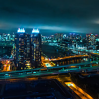 Buy canvas prints of Aerial view over Tokyo by night - beautiful city l by Erik Lattwein