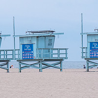 Buy canvas prints of Lifeguard towers at Venice Beach California by Erik Lattwein