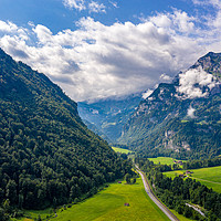 Buy canvas prints of Wonderful aerial view over a valley in the Swiss A by Erik Lattwein